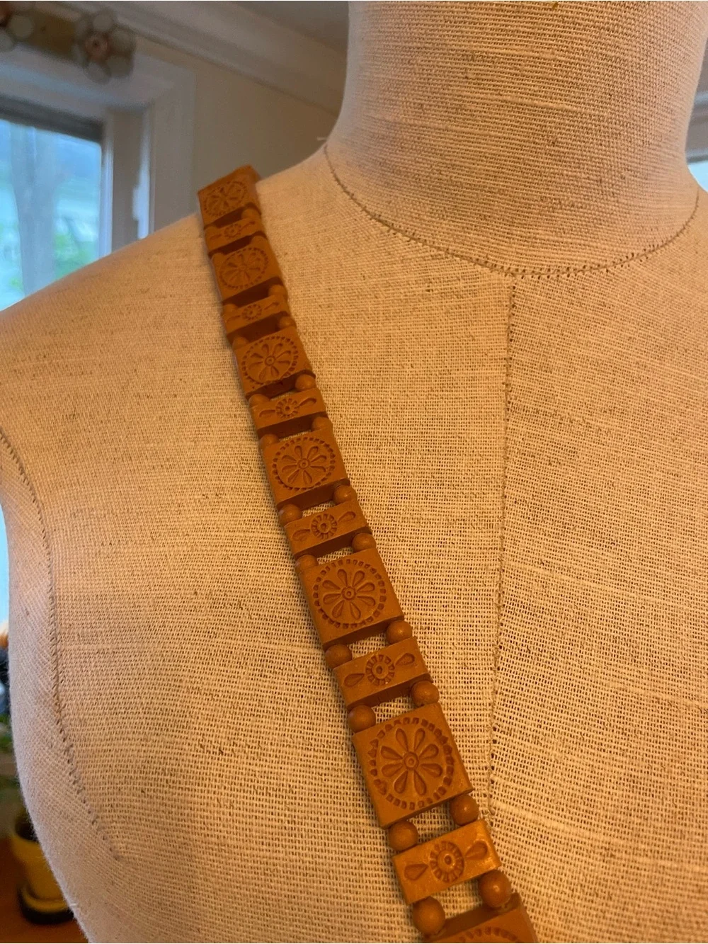 Vintage Terra Cotta Bead Waist Belt - Tan